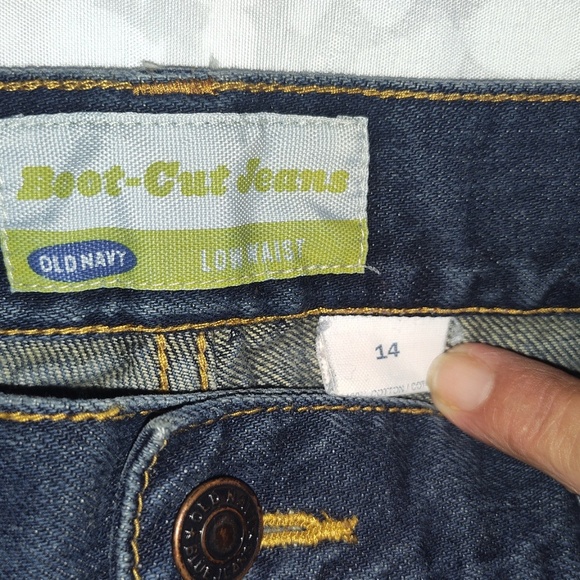Old Navy Boot-Cut Jeans Low Waist Five-Pocket Zip Fly Denim Dark Wash Loose 14 - Picture 6 of 7